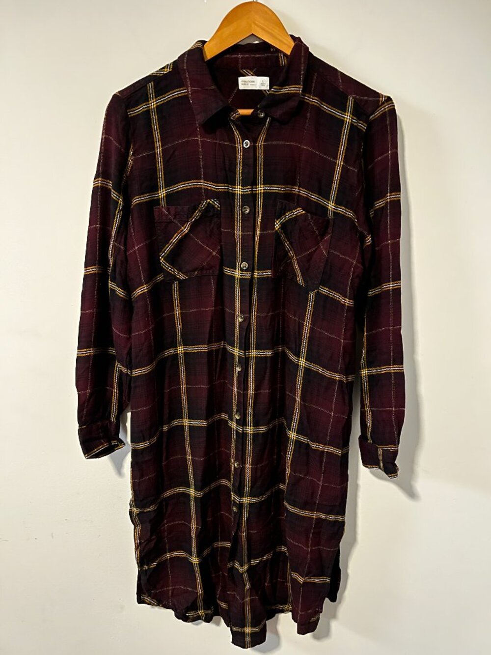 Maurices Plaid Button Down Duster Long Shirt